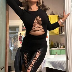 Black Lace-Up  Pants